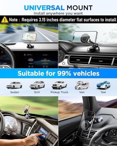 Tophot for MagSafe Car Mount, Car Phone Holder for Dashboard, 360° Rotatable Magnetic Phone Holder for Cars, Strong Adhesive, Sturdy Metal Mount, Compatible with iPhone Samsung