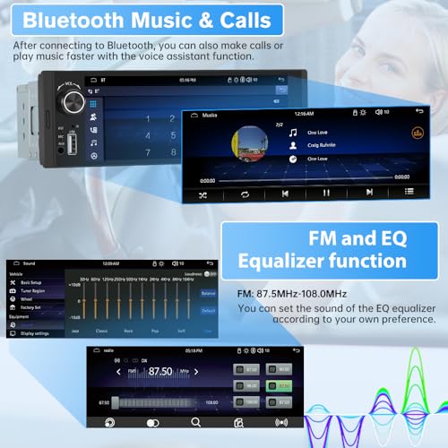 6.36 inch Single Din Car Stereo with CarPlay&Android Auto HD IPS Touchscreen Radio with Bluetooth 5.0, 720P BackupCamera with 6M Cable, Support USB Type-C Charging/USB/Microphone/FM/EQ/GPS/SWC