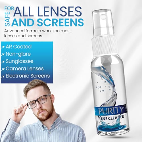 Purity Eyeglass Cleaner Family Pack - Multi-Size Glasses Lens Cleaner Kit - style: 8 Piece Set - (1oz + 2oz + 4oz + 8oz Lens Spray) + 4 (Microfiber Cloth)