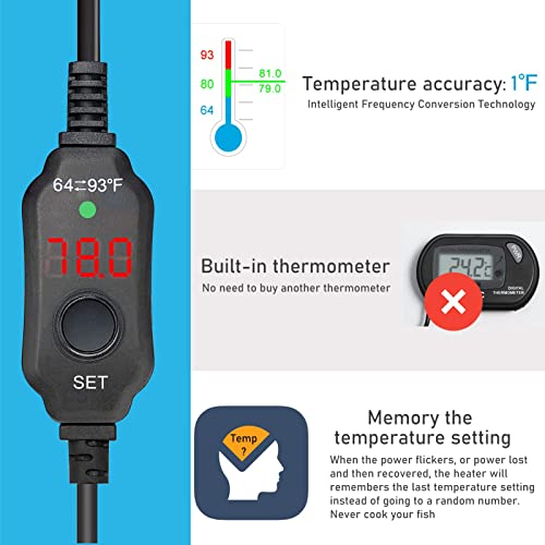 YukiHalu Small Submersible Aquarium Heater, Adjustable Mini Fish Tank Heater 25W 50W 100W 200W 300W with External Temperature Controller, LED Display, Used for 5/10/20/40/60 Gallons (25 Watts) - size: 25 Watts