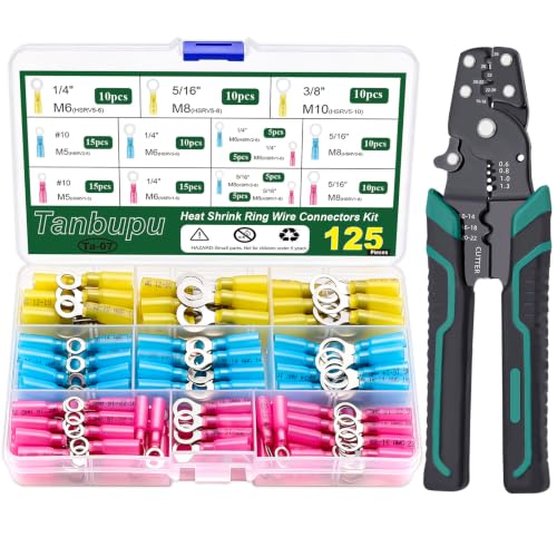 125Pcs Heat Shrink Ring Terminals-Waterproof Crimp Wire Connectors - color: 111PCS, size: KIT
