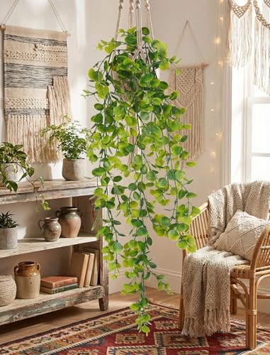 NiHome 8-Pack Artificial Hanging Plants, Fake Plant Hanger Indoor Outdoor Decor with 6 Ivy 1 Eucalyptus 1 Fork Fern Vines, Water-Resistant Faux Hanging Plant for Ceiling Wall Patio Garden Home Decor