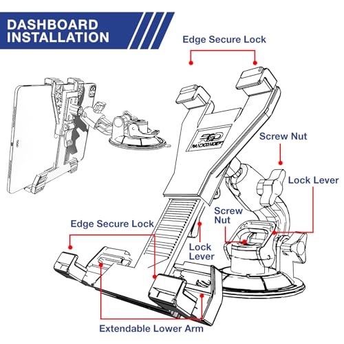 Heavy Duty Tablet Mount Truck, Car Tablet Holder for Dashboard and Windshield, iPad Holder Car Suction Mount up to 12.9",and for iPad, Galaxy Tab