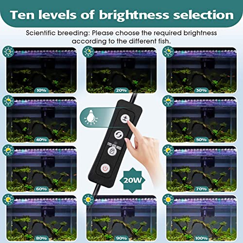 hygger 20W Full Spectrum Aquarium LED Light with 10 Levels Brightness, White Blue Red Green LEDs,6H8H12H Timer,RGB Light for 24~32IN Freshwater Fish Tank, Aquatic Plants Tropical Ornamental Fish - size: 20W For 24~32inch TANK
