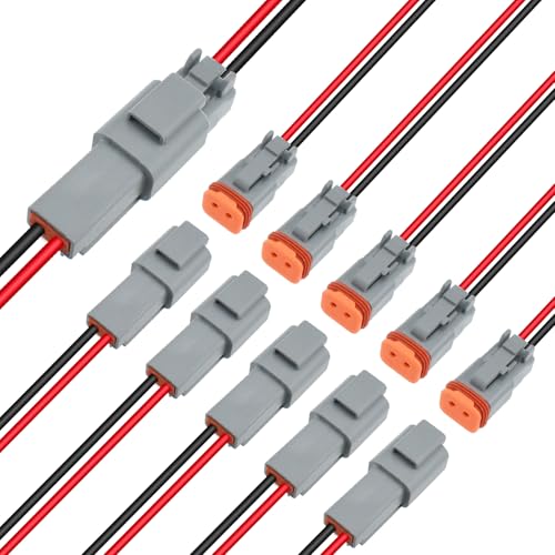 6 Pcs Deutsch DT 2 Pin Connector with 16 AWG Cable Wire - size: DT 2Pin, 6Pcs