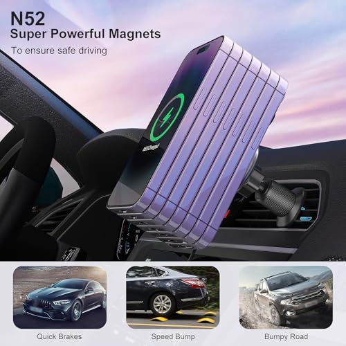15W for Magsafe Car Mount Charger, Wireless Car Charger Magnetic Air Vent/Dashboard Fast Charging Phone Holder for iPhone 17 16 15 14 13 12 Serie Samsung