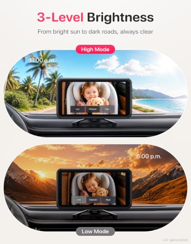 LUCKVIEW Double Car Camera for 2 Baby, 3-Step Setup Baby Car Monitor - color: Pink
