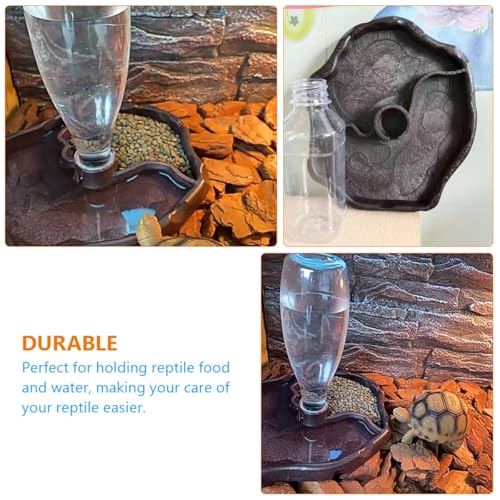 Healifty Automatic Reptile Water Feeder and Lizard Food Dish with Deep Brown Reservoir Bowl for Tortoise and Bearded Dragon Terrarium Use
