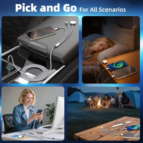 Travel Essentials 3 in 2 Multi Charging Cable for iWatch Charger/IP/USB-C - color: Greyiwatch, size: 2Pack 5FT