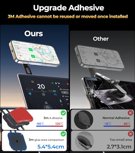 Tesla Phone Mount Qi2 Charger for iPhone MagSafe 【Hidden Foldable Design】 15W Wireless Charging, Universal Car Magnetic Dashboard Phone Holder, Tesla Model 3/Y/Cybertruck Accessories - size: Screen+Charger