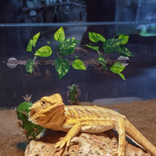 Zerodeko 2pcs Reptile Jungle Climbing Branches with Flexible Plastic Vines and Suction Cups, Realistic Texture Decorative Green Hanging Plants for Gecko and Reptile Tank Terrarium