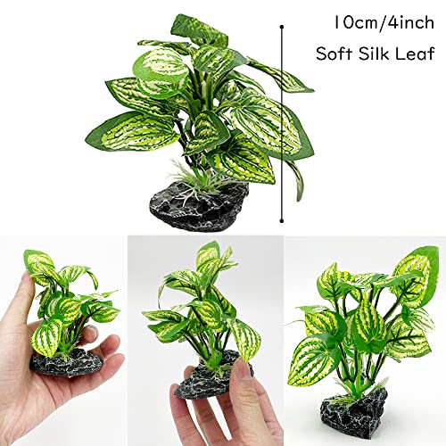 Aquarium Plants Betta Fish Tank Decorations 4inch/2pcs Soft Silk Artificial Plant Goldfish Waterscape Fish Hides Snake Tank/Reptiles Plants (B-3pcs Set)