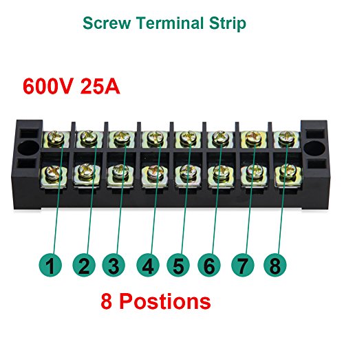 Terminal Block, 8 Circuits 600V 25A Dual Row Screw Terminal Strip, 4 Sets