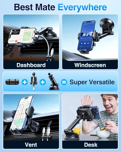 YRU True Military-Grade 360°Rotation Suction 2026 Ultimate Car Phone Holder - color: Light Grey