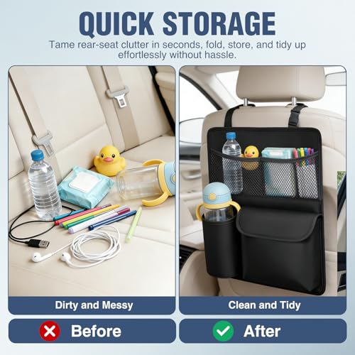 Nilight Car Seat Back Organizer 2PCS Black PU Leather Universal - color: Black Leather-2Pcs Middle Size
