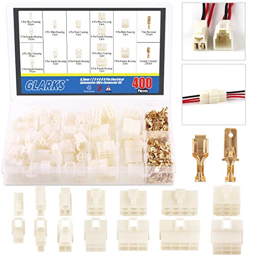 Glarks 400Pcs 6.3mm 1 2 3 4 6 8 9 Pin Electrical Automotive Wire Connector Male Female Socket Plug and Pin Header Crimp Wire Terminals Kit for Motorcycle, Bike, Car, Boats - size: 400Pcs 1 2 3 4 6 8 9 Pin
