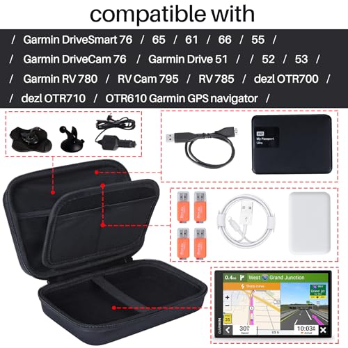 Lebakort Hard Case Compatible with 5-7 Inch Garmin RV 780/785 RV Cam 795 dezl OTR700/OTR710/OTR610/ DriveSmart 76/65/61/66/55/ Drive 51/52/53 Garmin GPS Navigator - size: for 5-7 inch GPS