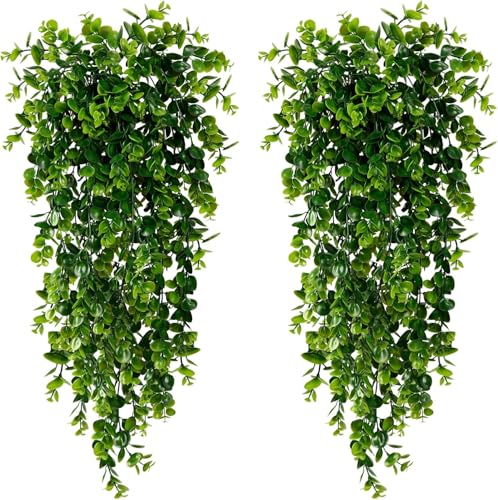 4 Pack Artificial Eucalyptus Hanging Plants 30 Inches UV Resistant Plastic Decor for Indoor Outdoor Walls, Weddings, Patios, Porches