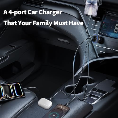 90W 4 Ports USB C Super Fast Car Charger for iPhone 17/Android Car Adapter