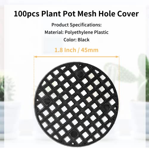 Bivethoi 100pcs Plant Pot Mesh Hole Cover Bonsai Drainage Mesh Insert, Flower Pot Hole Mesh Pad Bottom Grid Mat, Round Mesh Screen Pot Bottom Gasket for Garden Prevent Soil Loss (1.8" / 45mm, Black) - color: Black, size: 100pcs