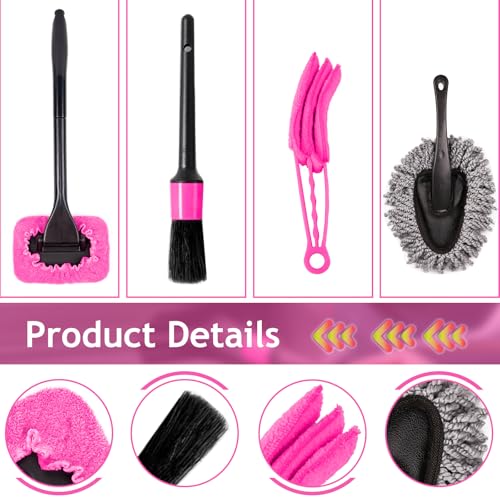 THINKWORK Car Detailing Kit Interior, Windshield Cleaner Tool, Dust Remover - color: Pink