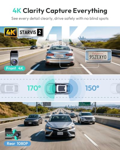 BOTSLAB G300H Plus 4K Hardwire Kit Dash cam Front and Rear, STARVIS 2, App