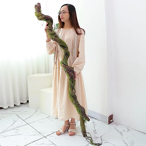 74.8" Thick Fake Tree Trunk Branches Wall Moss Twig Hanging Vine | Large Cherry Blossom Artificial Room Ceiling Plants Wood Twigs Rattan for Garden Wedding Halloween Outdoor Jungle Decoration - size: 6ft 3in