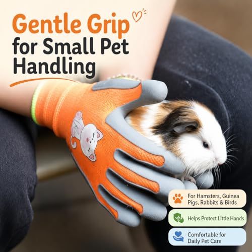 Kids Hamster Anti-bite Gloves,Small Pet Scratch Proof, Children Gardening Gloves,3 Pairs with Cute Print - size: XS AGE 7-9