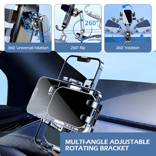 Dashboard Phone Holder, Multi-Angle Adjustment Noise-Free Anti-Shake Navigation Bracket, Portable Spring Clip Bracket with Anti-Scratch Silicone Protection, for Most Cars (Black)