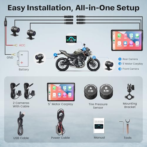 WonVon Upgraded 5" Motor CarPlay GPS Navigation with TPMS - color: 5 Inch+TPMS+Dual Cam