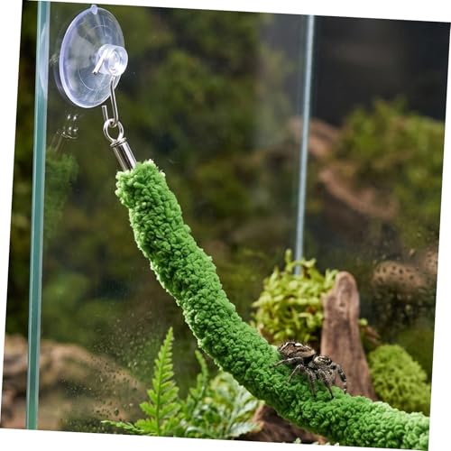 DECHOUS Flexible Green Plush Reptile Jungle Vine Rope with Suction Cup Hook for Lizard and Chameleon Tank Habitat, Realistic Design Climbing Accessory for Terrarium Enclosure