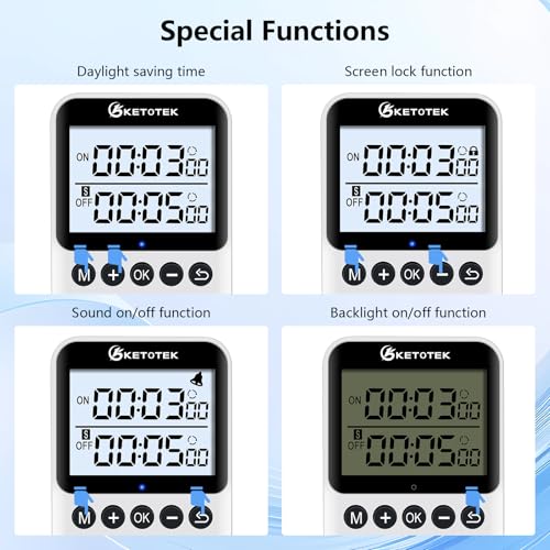 KETOTEK KTTS02 Digital Timer Outlet Plug in Timer Switch Socket Indoor Infinite Repeat Cycle Electrical Timer Switch, Countdown Timers for Lights,Aquarium,Pets Home Appliances