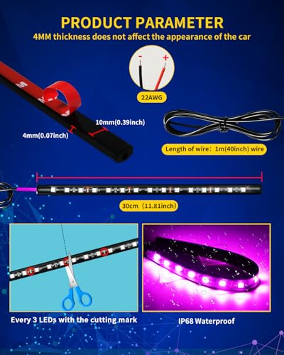 Car Led Light Strip,Pink Interior Lights for Trucks 30CM (6PCS) - color: Pink