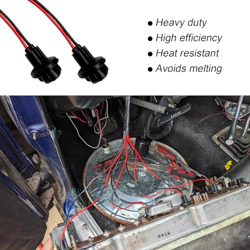 DXNQ 6PCS T10 Extension Harness Plug Connector, Car Instrument 194 Bulb Socket Base with 4.33" Wire Harness, Tail Light Socket Pre-Wired Rubber Lamp Holder for 168 175 194 W5W Bulb - color: T10-12BK01