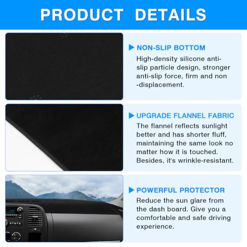Autorder Dashboard Cover Mat for 2007-2013 Chevy Chevrolet Silverado&GMC Sierra 1500/2500HD/3500HD with Two Glove Boxes Accessories Dash Cover Upgrade Polyester Dash Mat - size: Black 07-13 Silverado 2 Glove Boxes