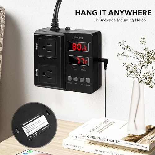 Temperature Controller 1650W 15A BTC211 Dual Digital Outlet Thermostat Plug, Pre-Wired, 2 Stage Heating and Cooling Mode, 110V - 240V, Fermentation BBQ Reptile Aquarium