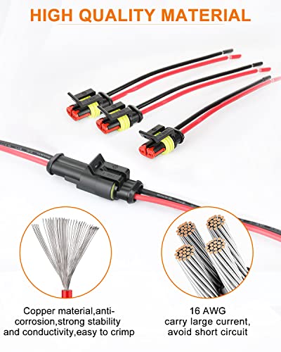 NAOEVO 2 Pin Connector Waterproof, 16 AWG 2 Wire Connectors, 6 Kits - size: 2 Pin