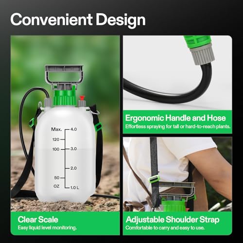 VIVOSUN 1 Gal/4L Pump Sprayer, Garden Water Sprayer for Plants, Weeds & Lawn Care, with 3 Nozzles, 50'' Long Hose & Pressure Relief Valve - size: 1.0 gal