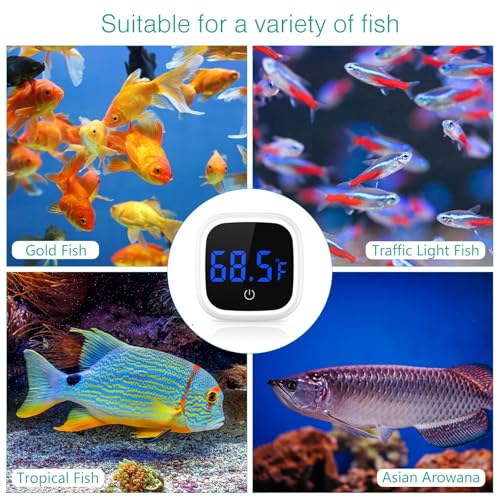 ORIA Digital Aquarium Thermometer, Stick-on LED Fish Tank Thermometer, Mini Aquarium Thermometer with 0.18°F Accuracy, Touch Button, Battery, for Fish, Reptile, Axolotl, Salt/Fresh Water