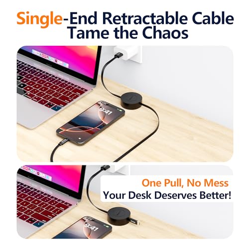 AGVEE 1.6ft Fixed / 2.3ft Extend Single-End Retractable USB C Cable - size: 1.6ft Fixed / 2.3ft Extend