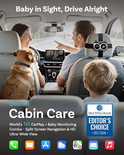 OTTOCAST Cabin Care Adapter 2026,Baby Car Camera & Wireless CarPlay Adapter