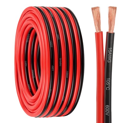 16 Gauge Wire - 16 AWG 2 Conductors Copper Wire Battery Cable Oxygen Free Copper Wire for Solar Panel, Automotive, Trailer, RV and Speaker (16 Gauge 30FT) - size: 30 FT, style: 16 AWG