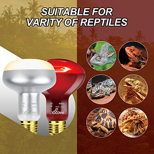 WACOOL 4Pack Reptile Heat Lamp Day & Night Kit 100W, Nature Simulated Basking Daylight & Nightlight UVA Heat Lamp Bulbs for Reptiles & Amphibians - style: 100W-4 PACK
