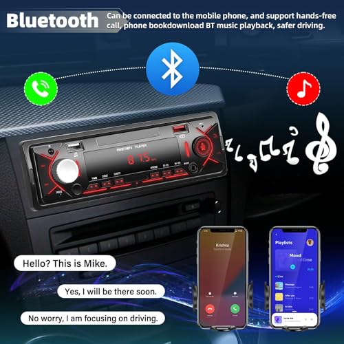 Single Din Car Stereo with Bluetooth 5.0 Hands Free Calling Digital Car Stereo Receiver FM Radio Car Mp3 Player Audio Multimedia System with 2 USB/AUX FM Radio USB Quick Charge LCD Digital Display
