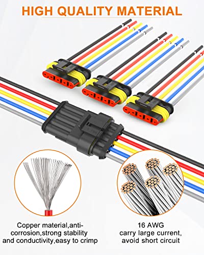 NAOEVO 5 Pin Connector Waterproof, 16 AWG 5 Wire Connectors, 6 Kits - size: 5 Pin
