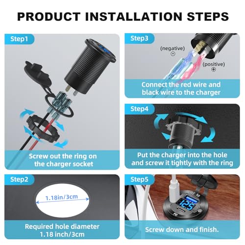 12V USB Outlet 3 Port PD+QC Waterproof Car Charger Switch Voltmeter Marine - size: Dual PD+QC3.0