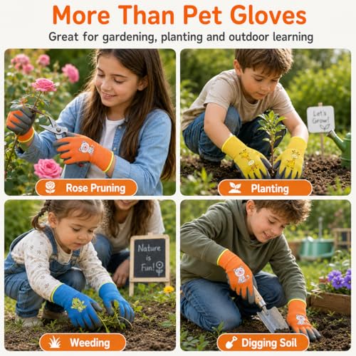 Kids Hamster Anti-bite Gloves,Small Pet Scratch Proof, Children Gardening Gloves,3 Pairs with Cute Print - size: XS AGE 7-9