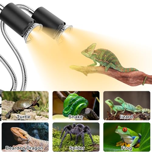 Reptile Heat Lamp, Dual-Head UVA UVB Reptile Light, Heating Lamp with Cycle Timer, Heat Lamp for Reptiles Bearded Dragon Turtle Crab Snake Lizard, Separate Control, 3 Basking Bulbs Light - color: Dual-head Lamp With Timer & 3 Bulbs