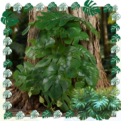 4 Pack Reptile Fake-Plants for Terrarium Amphibian Habitat Decor-Reptiles Artificial Plants for Terrarium Fake-Reptile-Plants - Fake Monstera