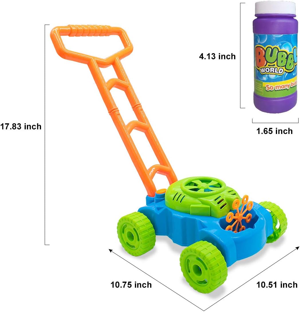 Lydaz Bubble Lawn Mower for Toddlers 18" Push Mower with Realistic Sounds and Bubble Maker for Indoor and Outdoor Play